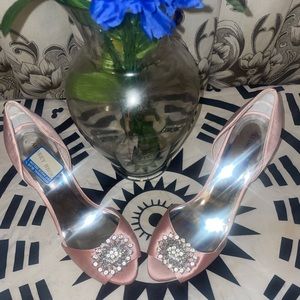 Audrey Brooke Pink Satin Peep Toes